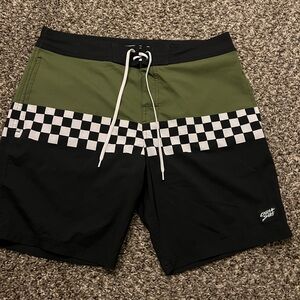 Green and Black Checkered Men's Swim Shorts